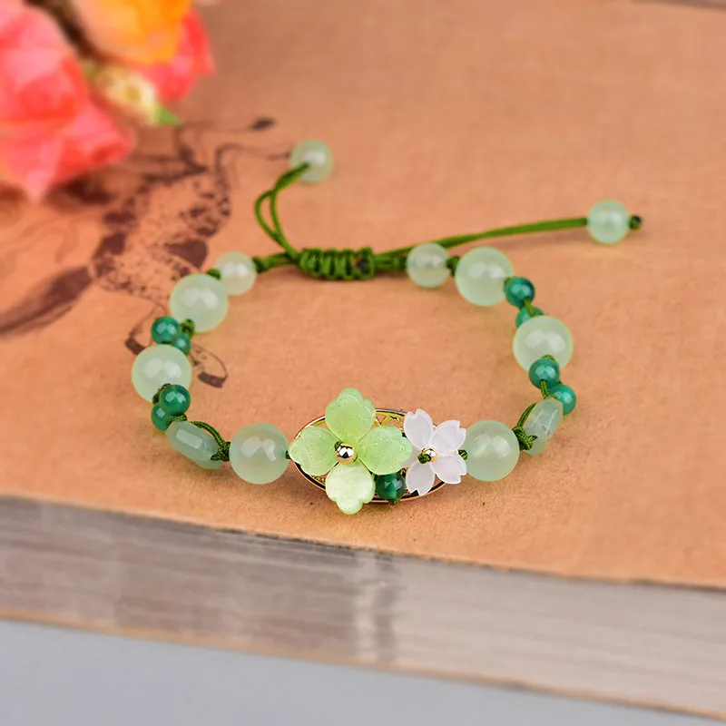 Charm Bracelet Beads - Pulsera de flor de Jade verde