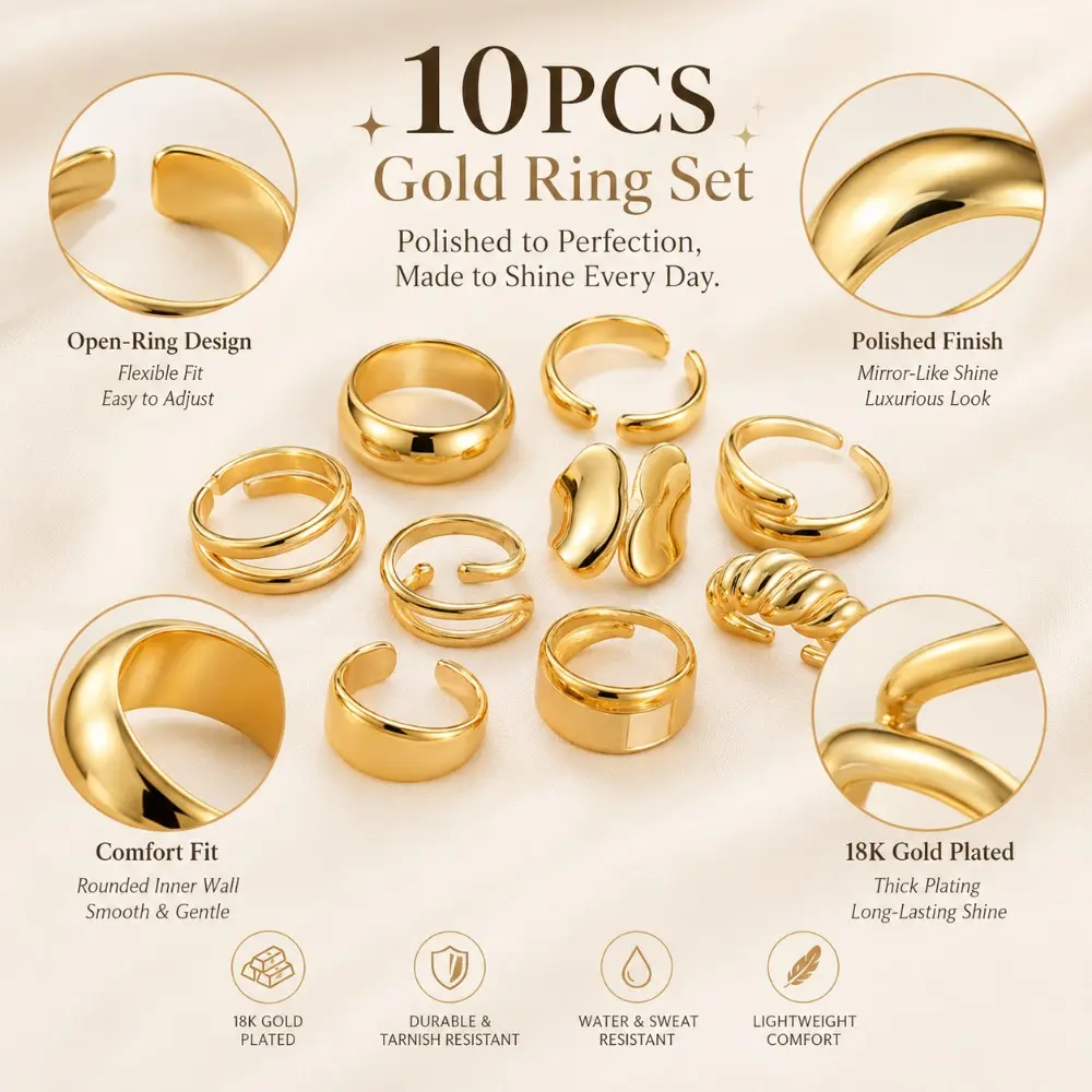 10 anillos gruesos de nudillos - Minimalist Ring Stackable reseña y precio