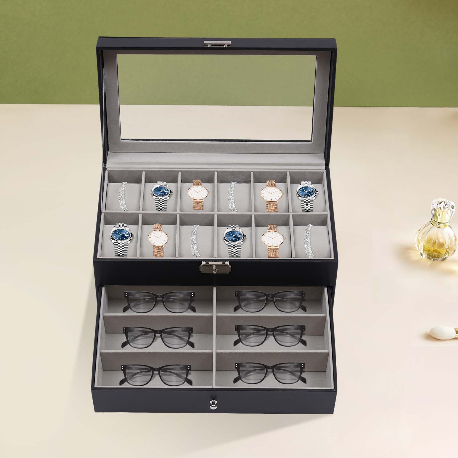 Caja organizadora de sobremesa - Jewelry Box Watches Bracelets reseña y precio